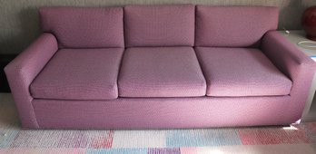 Custom Made MCM Boxy Arm Sofa In A Purplish- Blue Tweed Fabric, 3 Seat Back And 3 Seat Pillows.