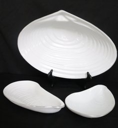 Michael Aram Giant White Porcelain Oyster Shell, And Two Shell  Serving Dishes.
