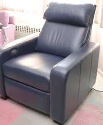 Art Deco Style Custom Made Automatic Recliner Chair, Upholstered In A Rich Navy Butter Soft Leather