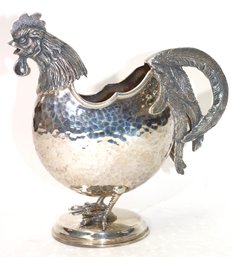 Petite Hand Hammered Rooster Decanter In 900 European Silver With Detailed Workmanship