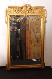Gorgeous Continental French Louis XVI Style Gilt Wood Mirror With Floral Swags And Crest