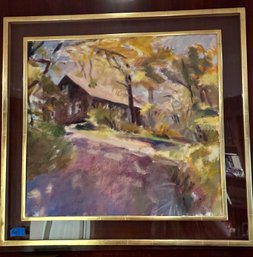Wolf Kahn Pastel Painting Of House In The Forest In Double Gilt Wood Frame