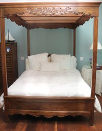 Drexel Carved Wood 4 Post Queen Size Canopy Bed Includes Mattress And Box Spring