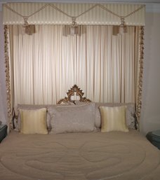 Fancy Ornate Heavy Wrought Iron King Size 78 Headboard Includes Bedding And Elegant Valance/canopy