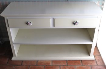White Painted Wood Shelf Cabinet With McKenzie Childs Knobs.