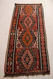 Vintage Kilim Area Rug With Geometric Design In Earth Colors