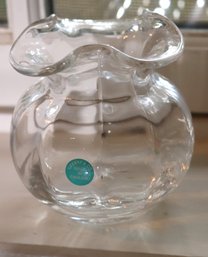 Cute Little Tiffany And Co. Made In England Crystal/glass Handblown Vase With Ruffled Edge
