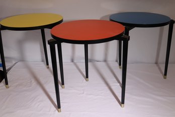 Set Of 3 Fun 60s Multicolored Formica Stackable Tables, Good Condition For Age!