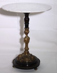 Antique Pedestal Table With A Marble Top, Base Separates Into 3 Pieces