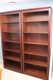 Two Contemporary, Modern, Wooden Bookcases With 5 Shelves Each.