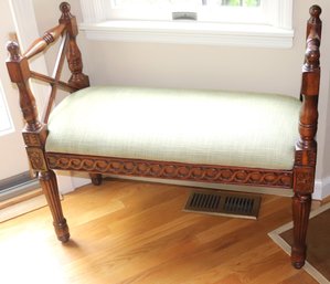 20th Century French Style Carved Wood Ottoman/bench With Carved Floret Accents & Detailing