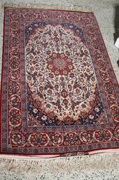 Exceptional Quality, Isfahan Handmade Wool And Silk Area Rug, Signed Made In Iran, With Silk Fringe