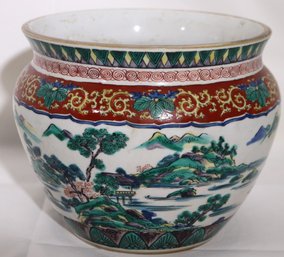 Antique Hand Painted Asian Character Story Pot Signed On The Bottom