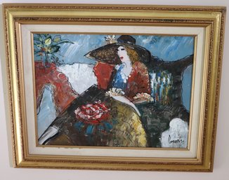 Impressionist Painting Of A Woman Posing On Canvas Signed By Burney