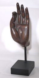 Bronze Meditation Hand Filled With Cement On Stand, Originally From A Larger Sculpture