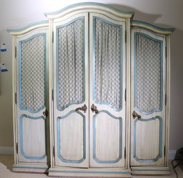 Vintage French Country 3 Piece Bedroom Armoire Cabinet With Teal Painted Highlights