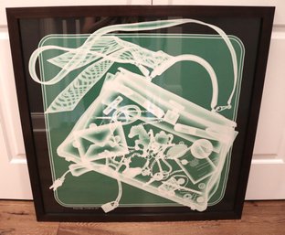 Framed Hermes Please Check In Scarf Featuring A Green Birkin Bag In Black Frame