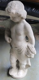 Vintage Cement Garden Statue Almost 3 Feet Tall! Of Renaissance Style Boy With What Sheaf And Scythe.