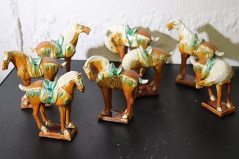 Large Collection Of Vintage Chinese Tang Horses Signed On The Bottom