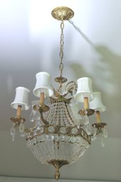 Gorgeous Vintage Elegant 6 Arm Brass/crystal Chandelier Approx 18 X 24 Inches