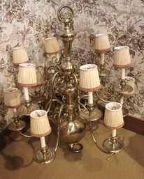 Tall And Sophisticated English Style Brass 12 Light Chandelier