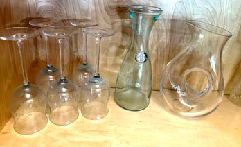 Wine Carafes And Wine Glasses Assorted Sized Pieces As Pictured