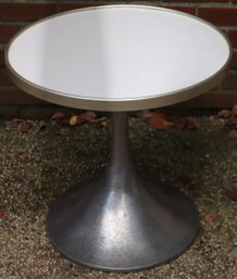 Mid- Century German Tulip Pedestal Side Table By HW Metallbau, Style Of Eero Saarinen With Chrome Metal Base.