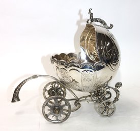 European Stamped 900 Silver Baby Carriage Centerpiece On Wheels 50.95 OZT