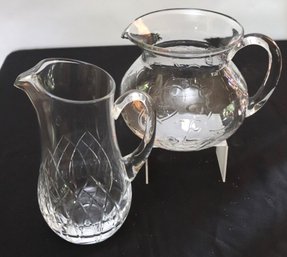 Block Crystal Water Pitcher & Larger Iced Tea Pitcher With Swirled Design