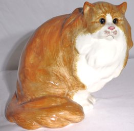 Cute Vintage 1980s Painted N S Gustin Ceramic Orange Tabby Cat With Glass Eyes