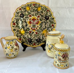 Handmade Italian Ceramic Includes A Large Serving Platter Includes Canisters And Pitchers Signed On The Bott