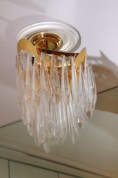 Lovely Elegant Brass And Dangling Crystal Ceiling Fixture Approxi 12 X 12 X 16 Inches