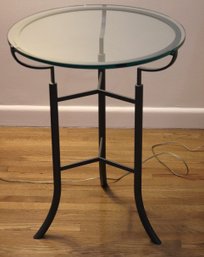 Modern Asian Style Side Table On A Metal Base With A Seafoam Tinted Glass Top