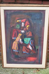 A Mid- Century, Modern Highly Textured Painting Of Women At Work, Signed And Framed.