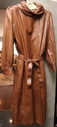 Vintage Valentino Long Ladies Leather Trench Coat With Belt Made In Italy, Sze. 44