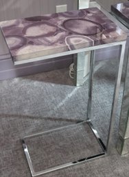 Decorative Purple Quartz Look Side Table With Chrome Legs