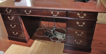 Executive Desk As Pictured/contents Are Not Included, Quality Piece With Brass Pulls