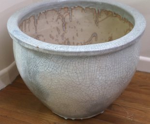 Large Crackle Finish Ceramic Planter With Grayish/blueish Green Tint, Well Kept Indoors