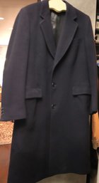 Mens Vintage Navy- Blue Mongolian Cashmere Dress Coat Sze. 40R