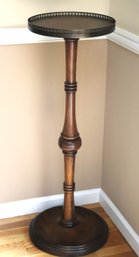 Wood Candle Stand/pedestal With Leather Top, Delicate Turned Baluster Column & Gallery Rail