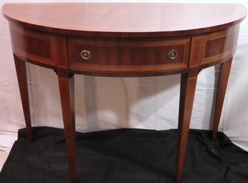 Elegant Inlaid Mahogany Demi Lune Console Table Made In Italy.