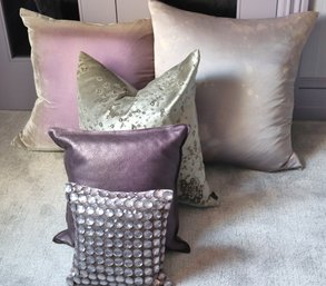 Lot Of 5 Assorted Throw Pillows With Silk, Velvet & Textured Leather Styles
