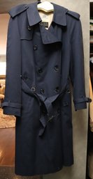 Vintage Dunhill Tailors, England Mens Navy Blue Trench Coat With Wool Lining