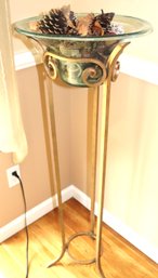Skanse Regency Style Plant Stand With A Glass Insert On A Gold Painted Wrought Iron Base