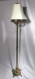 Antique Style 3 Light Brass Floor Lamp With Fluted Detail And Paw Feet.