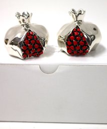 Decorative Italian Silver-Plated Pomegranates With Red Seed Highlights