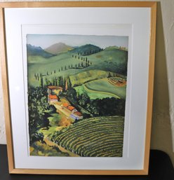 Framed Water Color Vineyard Landscape Painting By The Artist Benedetto
