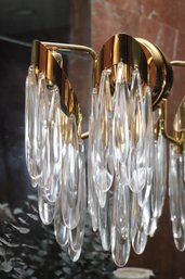 Elegant Brass And Dangling Crystal Wall Sconces, Approx 5.5 X 8 X16 Inches