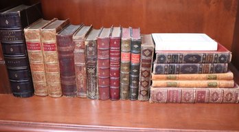 Lot Of Antique Leather- Bound Books, With Works By Dickens, And Others In French And Spanish