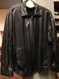 Zilli, Paris Mens Black Leather Jacket With Suede Interior, Zipper And Elastic Sze. M-L